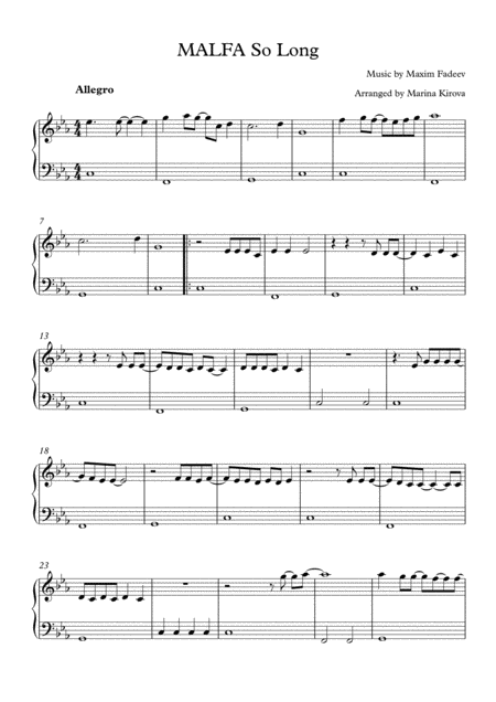 Malfa So Long Easy Piano Sheet Music