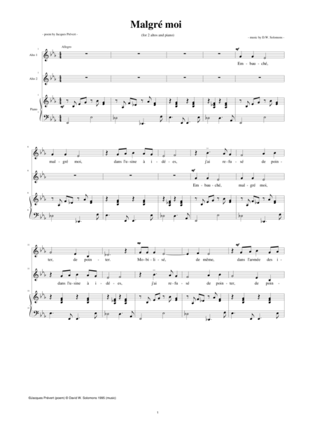 Malgr Moi Vocal Duo With Piano Sheet Music