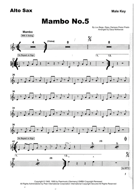 Mambo No 5 A Little Bit Of Male Vocal With Big Band Key Of Eb Sheet Music