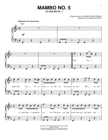 Free Sheet Music Mambo No 5 A Little Bit Of