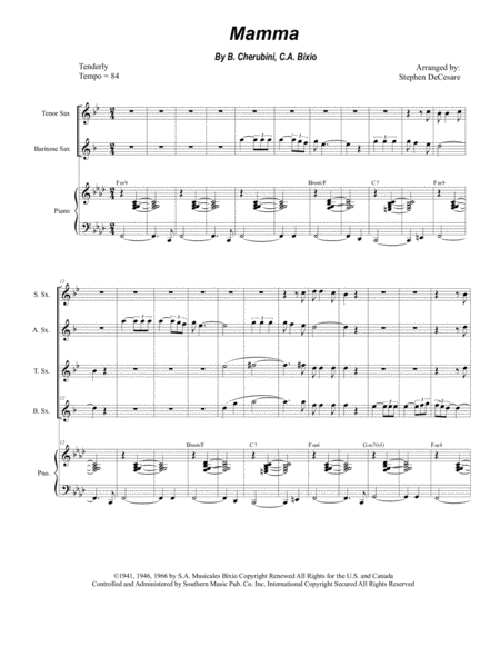 Free Sheet Music Mamma For Saxophone Quartet And Piano
