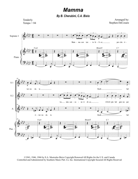 Free Sheet Music Mamma For Ssa