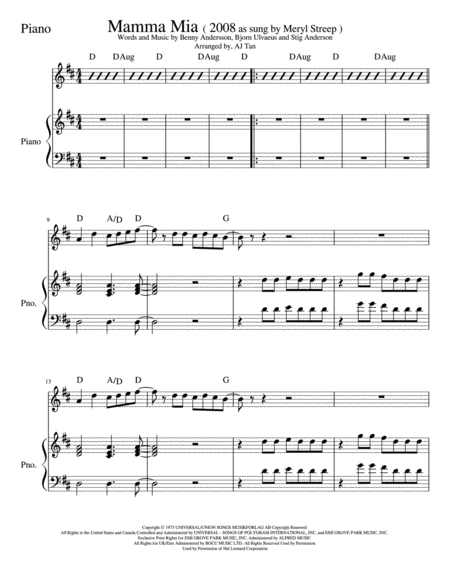 Mamma Mia 2008 Band Keys Section Sheet Music