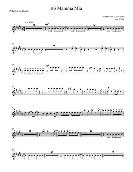 Mamma Mia Alto Sax From Mamma Mia Sheet Music