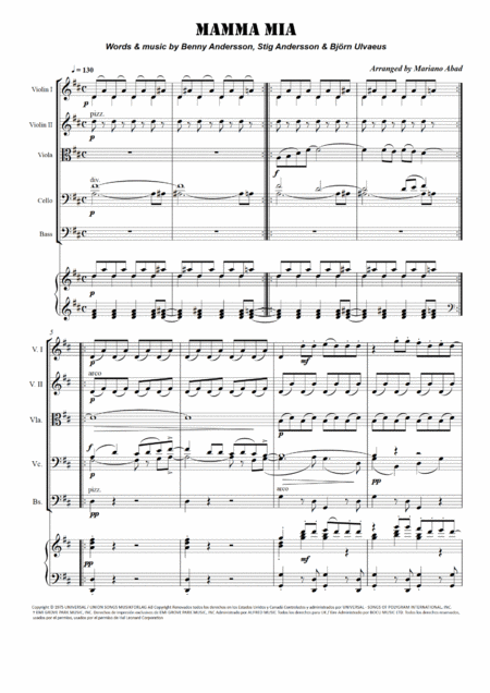 Free Sheet Music Mamma Mia Arr For Strings Piano Score Particellas