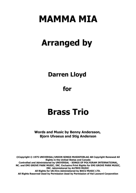 Free Sheet Music Mamma Mia Brass Trio