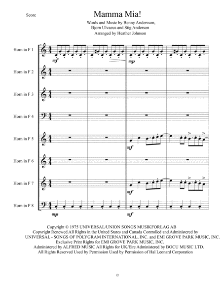 Free Sheet Music Mamma Mia For Horn Octet