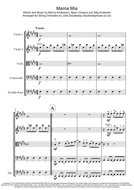 Mamma Mia For String Orchestra Score And Parts Sheet Music