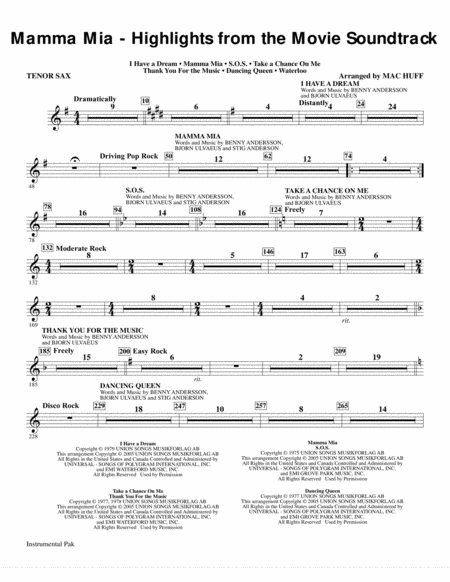 Mamma Mia Highlights From The Movie Soundtrack Arr Mac Huff Drums Sheet Music