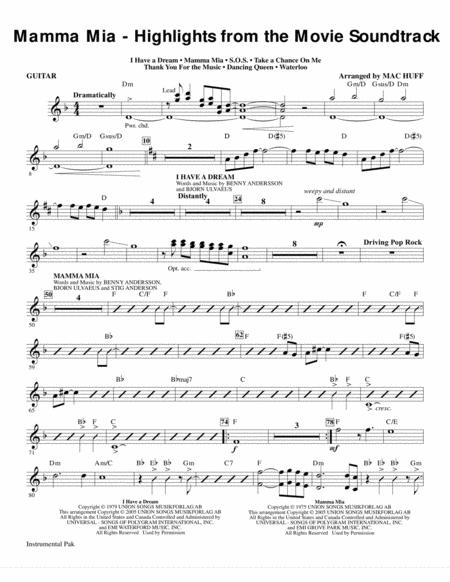 Mamma Mia Highlights From The Movie Soundtrack Arr Mac Huff Guitar Sheet Music