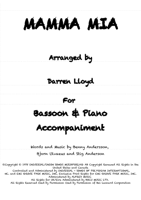 Mamma Mia Solo Bassoon Piano Sheet Music