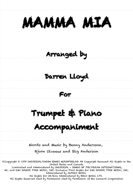 Mamma Mia Solo Bb Trumpet Piano Sheet Music