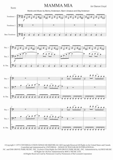 Mamma Mia Trombone Trio Sheet Music