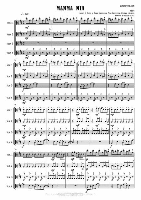 Mamma Mia Viola Quartet Sheet Music