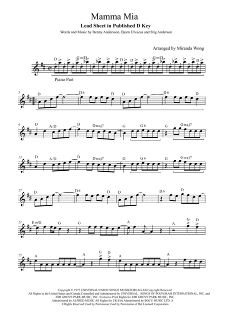 Free Sheet Music Mamma Mia Violin And Piano With Chords
