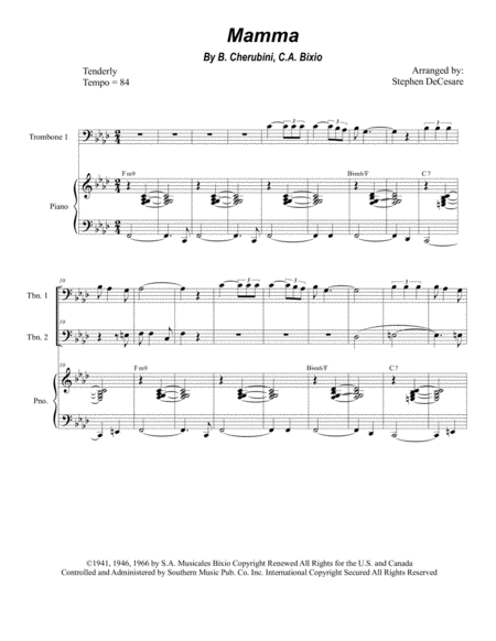 Mamma Trombone Duet Sheet Music