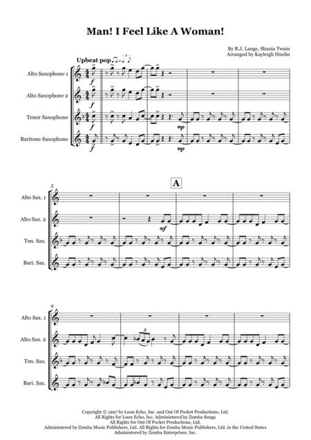 Man I Feel Like A Woman By Shania Twain Saxophone Quartet Aatb Sheet Music