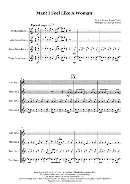 Man I Feel Like A Woman By Shania Twain Saxophone Quartet Aatt Sheet Music