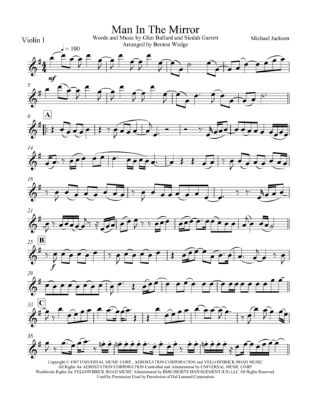 Man In The Mirror String Quartet Sheet Music