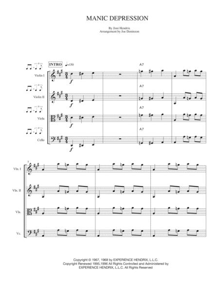 Free Sheet Music Manic Depression For String Quartet