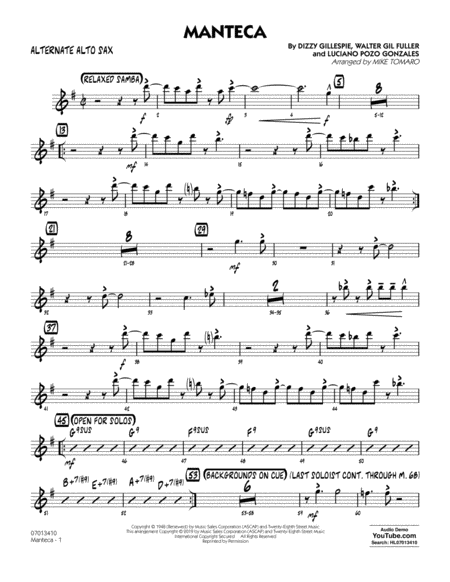 Free Sheet Music Manteca Arr Mike Tomaro Alternate Alto Sax