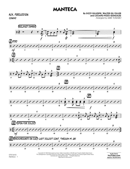 Free Sheet Music Manteca Arr Mike Tomaro Aux Percussion