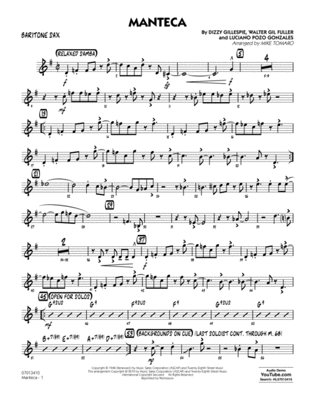 Free Sheet Music Manteca Arr Mike Tomaro Baritone Sax