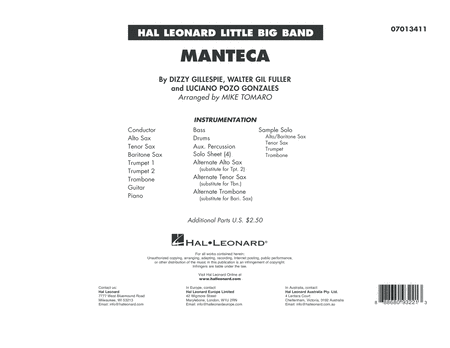 Manteca Arr Mike Tomaro Full Score Sheet Music