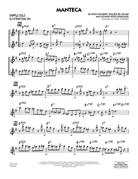 Manteca Arr Mike Tomaro Sample Solo Alto Bari Sax Sheet Music