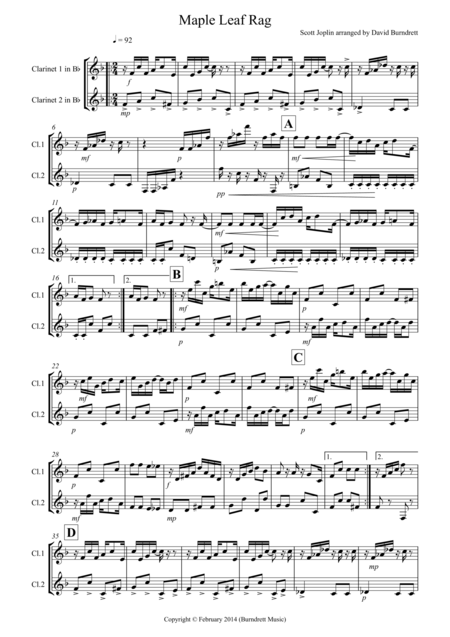 Maple Leaf Rag For Clarinet Duet Sheet Music