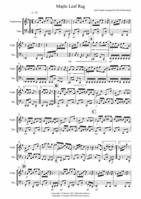 Free Sheet Music Maple Leaf Rag For Euphonium And Tuba Duet