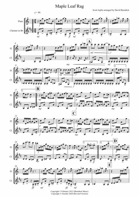 Free Sheet Music Maple Leaf Rag For Flute And Clarinet Duet