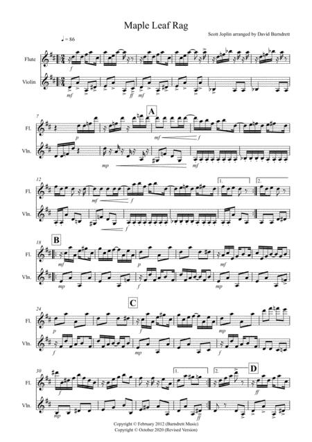 Maple Leaf Rag For Flute And Violin Duet Sheet Music