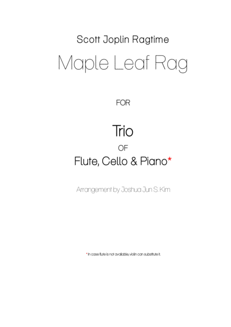 Maple Leaf Rag For Trio Flute Cello Piano Sheet Music