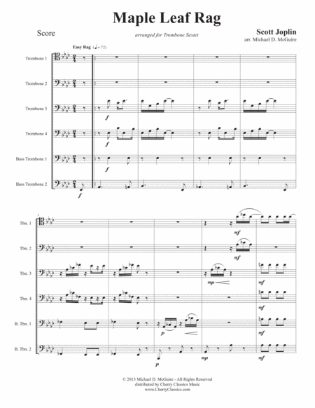 Maple Leaf Rag For Trombone Sextet Sheet Music