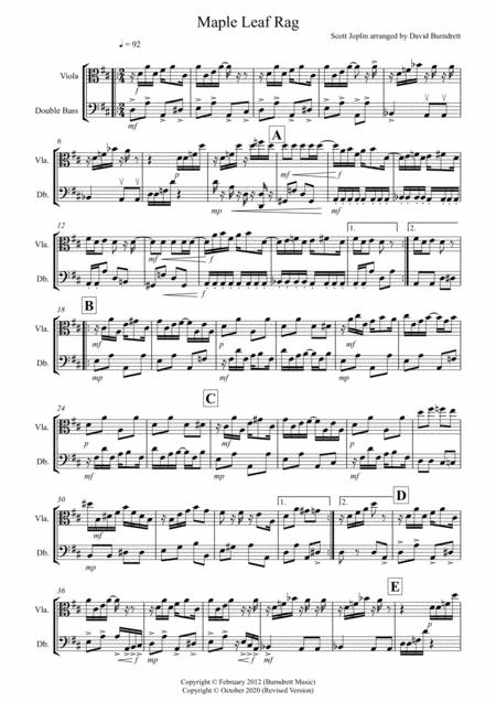 Free Sheet Music Maple Leaf Rag For Viola And Double Bass Duet