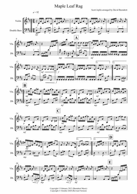 Free Sheet Music Maple Leaf Rag For Violin And Double Bass Duet