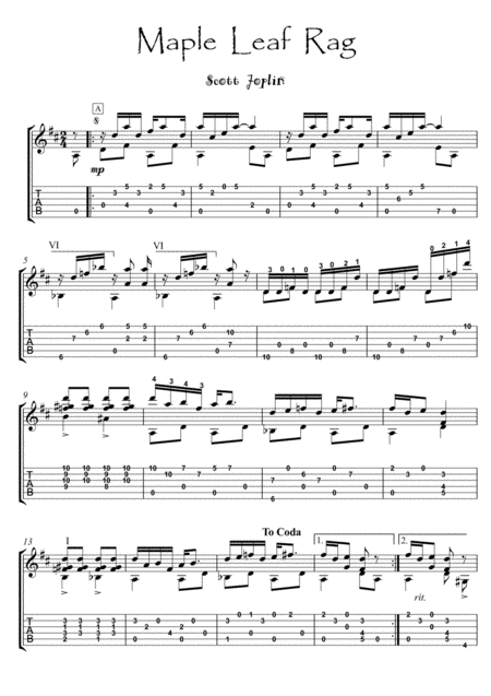 Maple Leaf Rag Guitar Solo Sheet Music