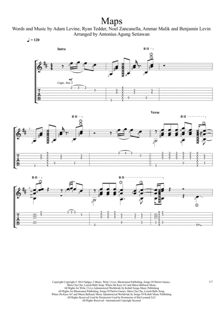 Maps Fingerstyle Guitar Solo Sheet Music