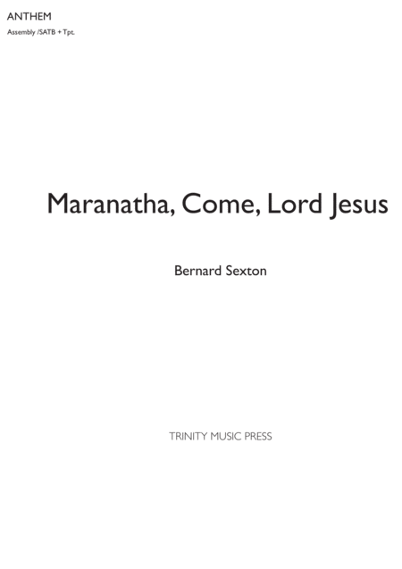 Maranatha Come Lord Jesus Gathering Song For Advent Sheet Music