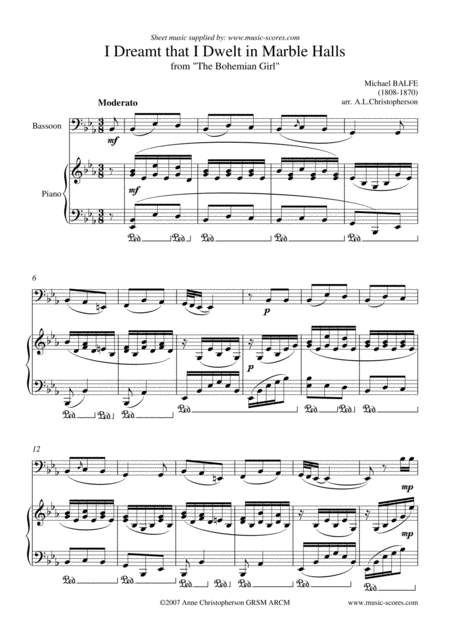 Marble Halls From The Bohemian Girl Bassoon And Piano Sheet Music