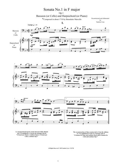 Marcello B Sonata No 1 In F Major Op 1 For Bassoon Cello And Harpsichord Or Piano Sheet Music