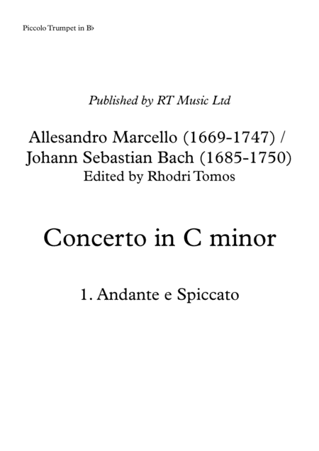 Free Sheet Music Marcello Bach Bwv974 Concerto No 3 In C Minor