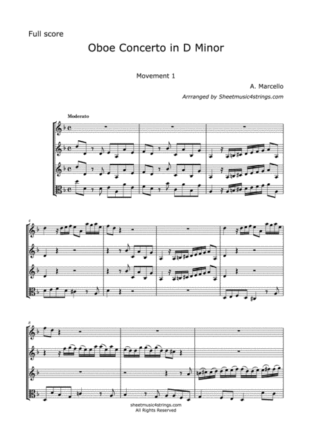 Free Sheet Music Marcello Concerto For Oboe And Keyboard