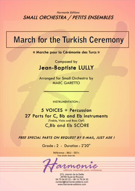 March For The Turkish Ceremony Lully For Small Orchestra 5 Voices 28 Parts For All Instruments Score Sheet Music