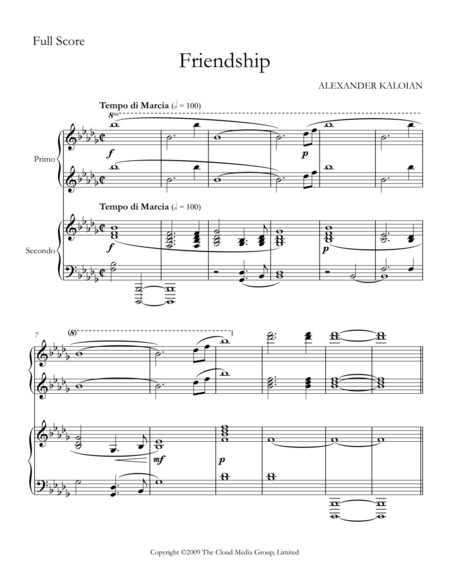 March Friendship 2009 For Piano Four Hands Sheet Music