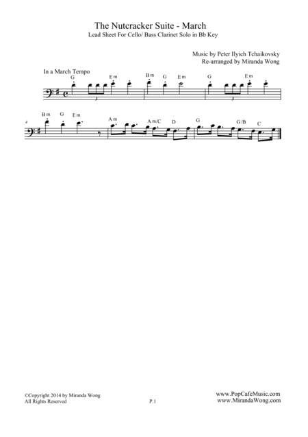 Free Sheet Music March From The Nutcracker Suite Cello Or Bass Clarinet Solo