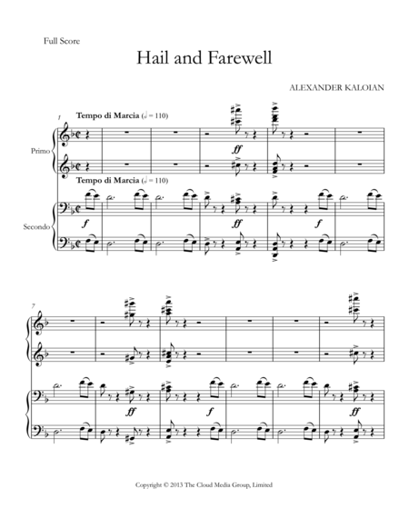 March Hail And Farewell 2013 For Piano Four Hands Sheet Music