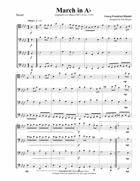 March In Ab For Trombone Or Low Brass Quartet Sheet Music