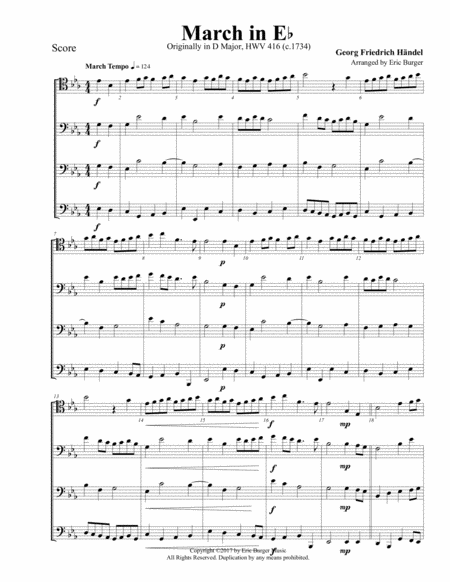 March In Eb For Trombone Or Low Brass Quartet Sheet Music